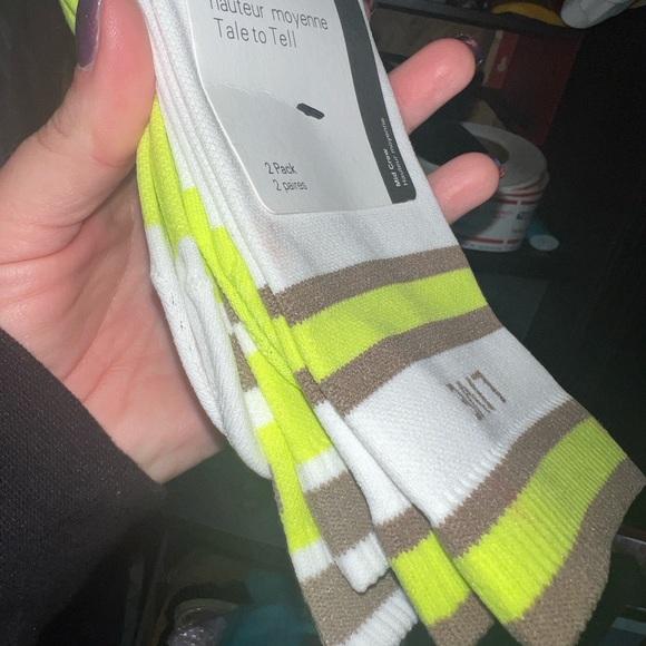 lululemon athletica White and Neon Green Mid Crew Socks - Picture 3 of 3